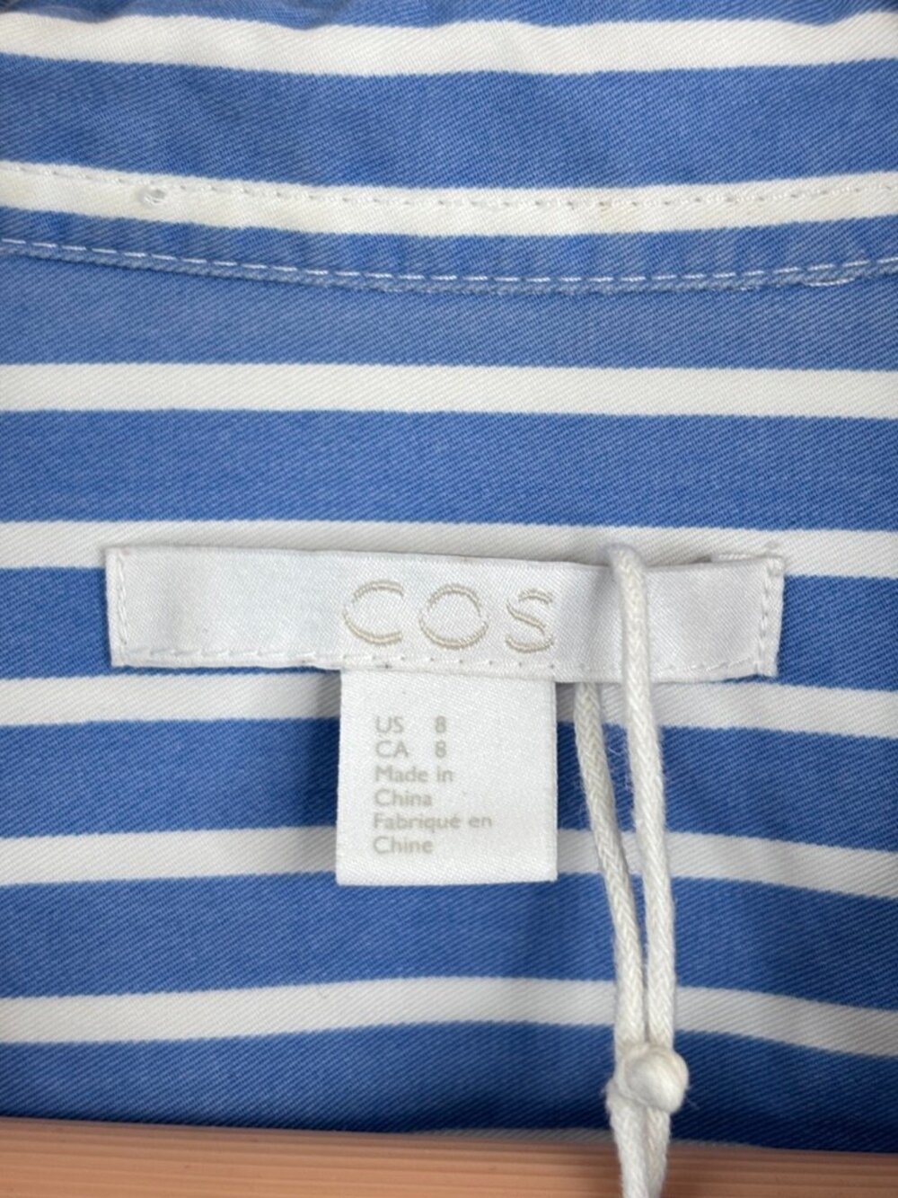 COS Striped Button Down Shirt 8 Blue White Boxy Slight Crop Oxford Minimalist - Picture 4 of 9